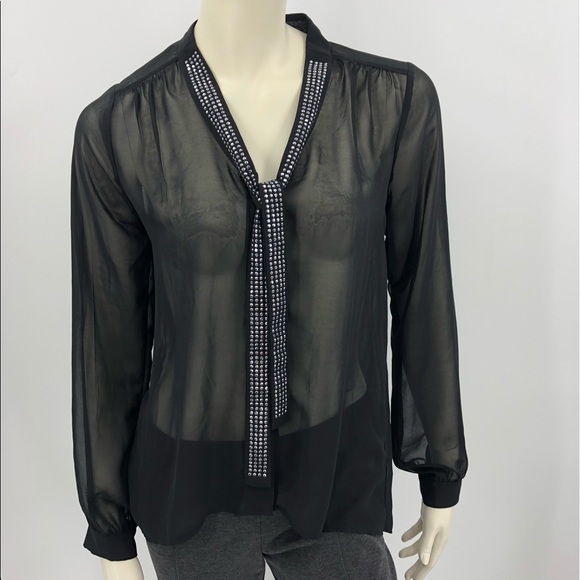 NWOT Black Sheer Embellished Blouse - Picture 13 of 13